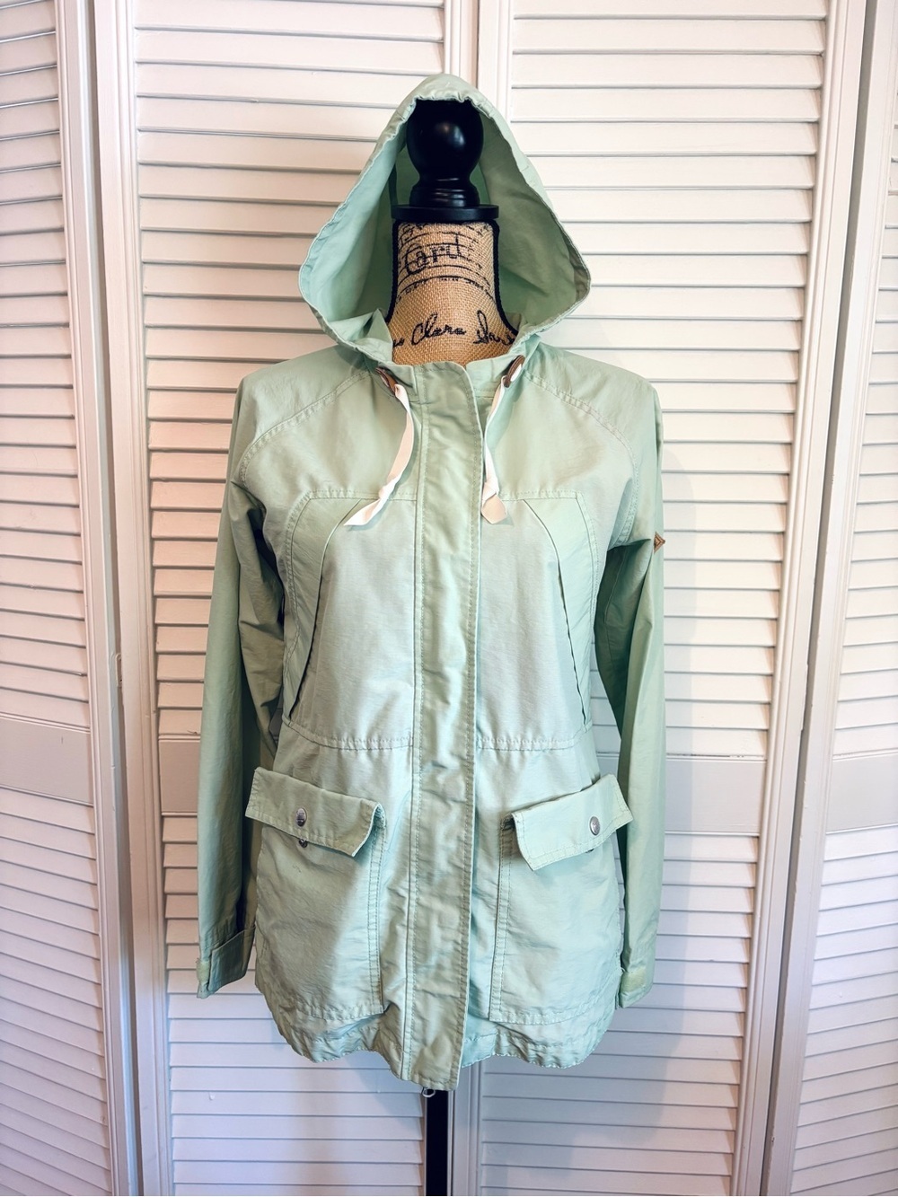 Woolrich Mint Green Waxed Cotton Heritage Chore Rain Jacket Women’s Small
